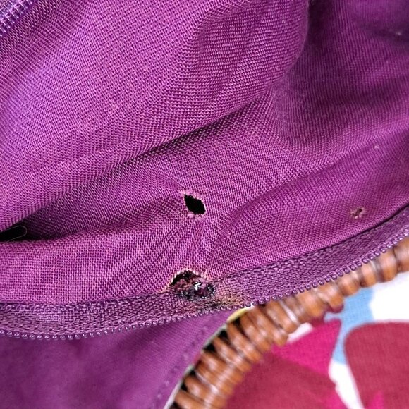 Bamboo Double Rattan Wrapped Handled Colorful Floral Print Round Cotton Bag - Picture 9 of 12